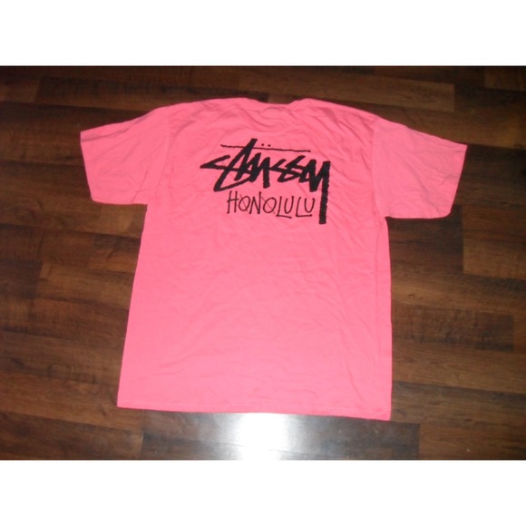 Stussy Honolulu Graphic Tee T-Shirt Salmon Red XXL Cotton Men's 2XL Oversized - Picture 2 of 8
